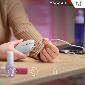Alogy kabellose Maus, kleine ergonomische Maus für Laptop-PC, Bluetooth 2,4 GHz, leise, weiß
