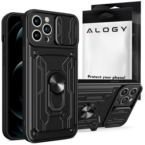 Alogy Camshield Stand Ring Wallet Case with Camera Cover and Card Slot for Apple iPhone 14 Pro Black