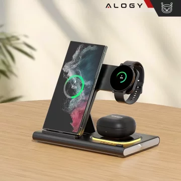 Mag Safe 3v1 Qi 18W bezdrátová indukční nabíječka pro iPhone, Apple Watch, stojánek nabíjecí stanice AirPods Alogy černá