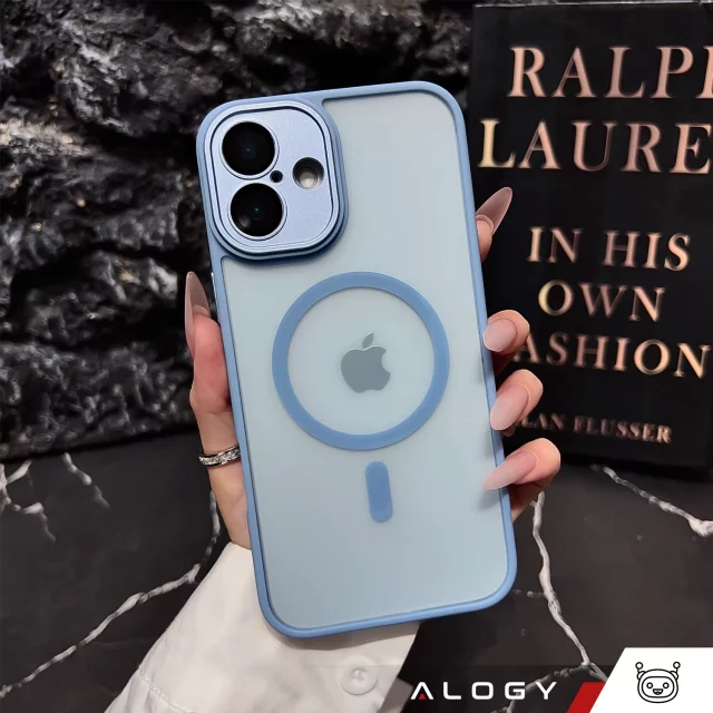 3-in-1 Hybrid-Schutzhüllen-Set mit 2x gehärtetem Glas für Apple iPhone 16, Hybrid-MagSafe-Schutzhülle mit Linsenschutz, Alogy 3-in-1-Hüllen-Set, Himmelblau