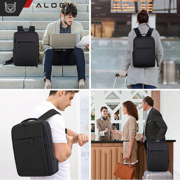 Rucksack Laptoptasche 15,6" groß wasserdicht mit USB-Anschluss Unisex 41x29x12cm für Flugzeug Alogy Rucksack Schwarz