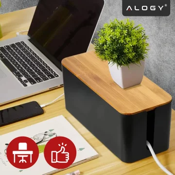 Organizér box na kabely lišty box M stůl podlaha Alogy BOX dřevo Černý