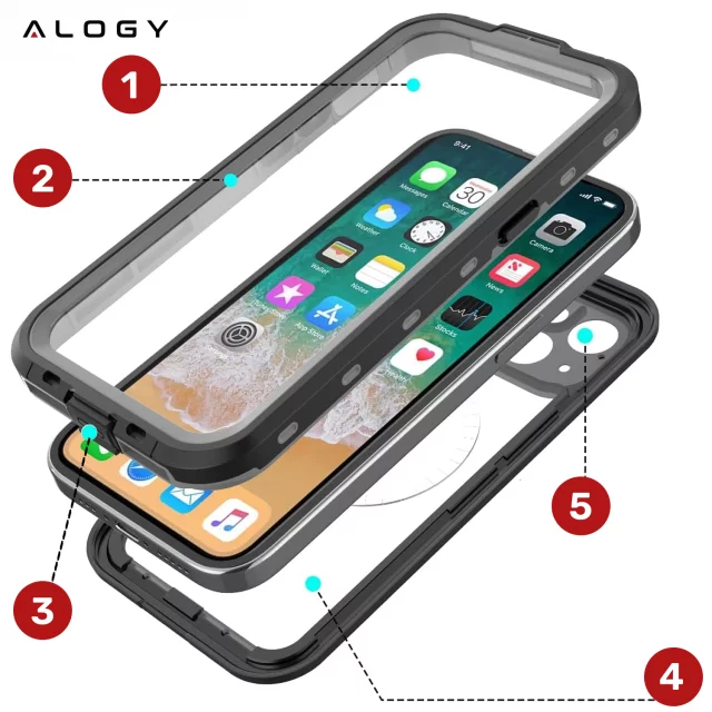 Alogy HydroArmor™ IP68 Waterproof Case with Clear Back 360 MagSafe Armor Case for Apple iPhone 16 Pro