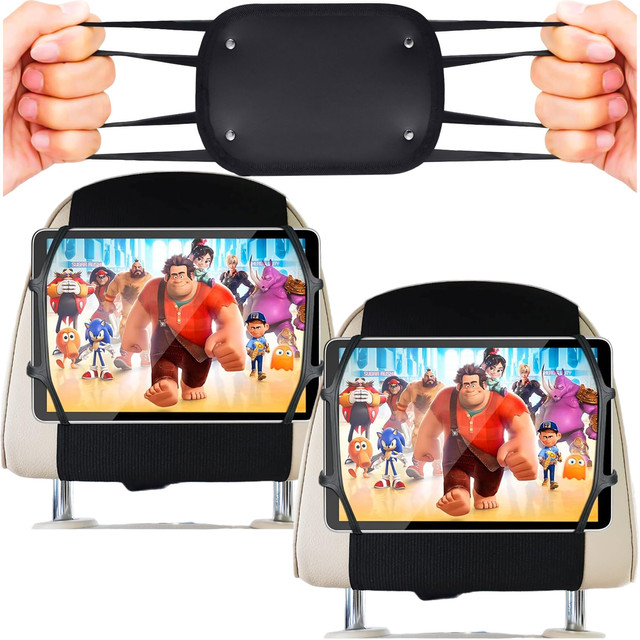 2x Držák na opěrku hlavy do auta pevný suchý zip pro čtečku tabletu Alogy Car flexibilní černý