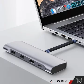 HUB splitter Alogy Adaptér pro počítačový notebook s USB-C na 3x USB-A 2.0 1x USB-A 3.0 šedý