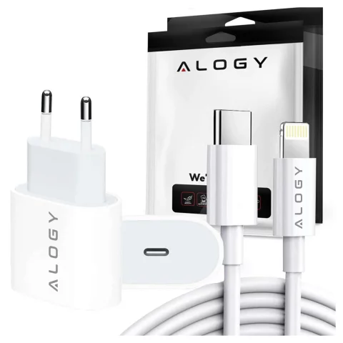 Ładowarka sieciowa Alogy szybka USB-C PD 20W + Kabel 1m przewód Lightning do iPhone Biały