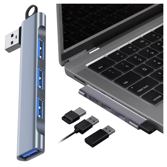 HUB splitter Alogy Adaptér pro počítačový notebook s USB-C na 3x USB-A 2.0 1x USB-A 3.0 šedý