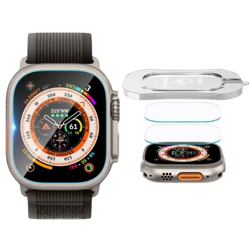 Gehärtetes Glas für Apple Watch Ultra 2 / Ultra 49 mm Displayschutz Alogy Protector 9H mit Positionierungsrahmen
