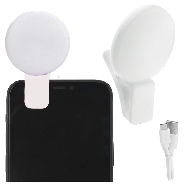 Alogy Mini Selfie Ring LED Light Clip pro nahrávání telefonu s klipem Bílá