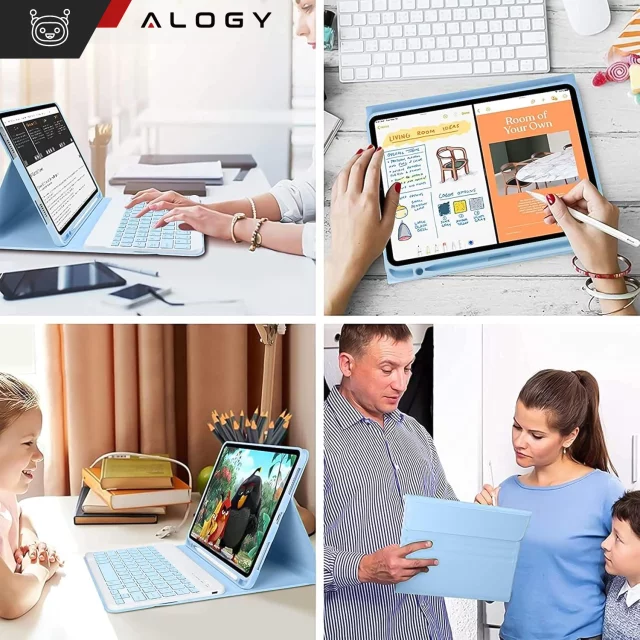 Etui ochronne z klawiaturą Alogy Keyboard case z miejscem na rysik klawiatura bezprzewodowa do Apple iPad 11 2025 / iPad 10.9 2022 niebieskie