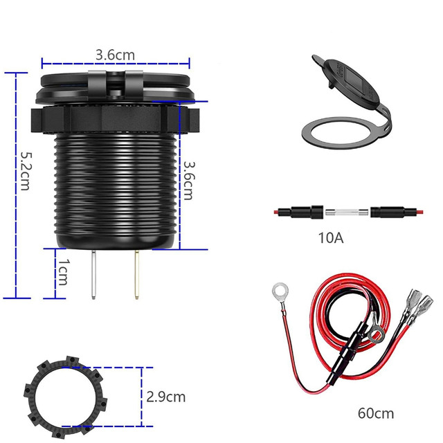 LED nabíječka do auta zásuvka Alogy Mini nabíječka do auta pro motocykl Konektory napájecího adaptéru Alogy 2x USB QC 3.0 USB-C PD 60W