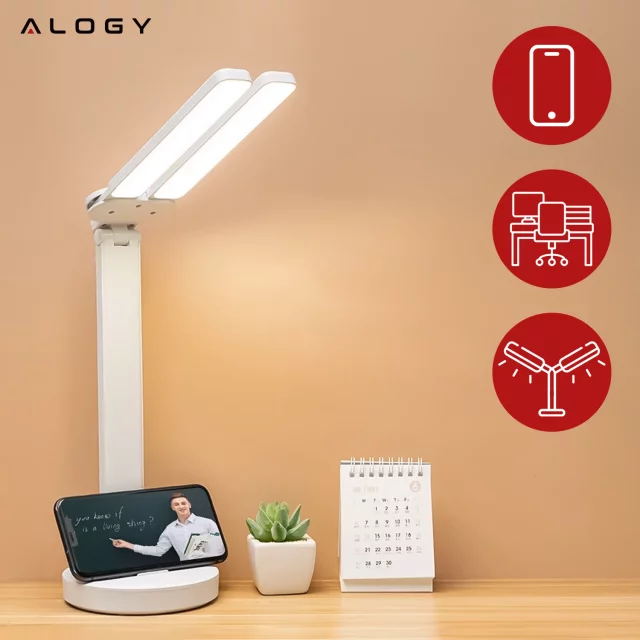 Lamp Alogy double LED desk lamp standing on the desk with a battery school draftsman White