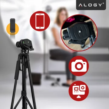 Fotografování ze stativu Stativ Univerzální stojan na fotoaparát 1/4 držák na telefon s fotoaparátem 170 cm Alogy Black