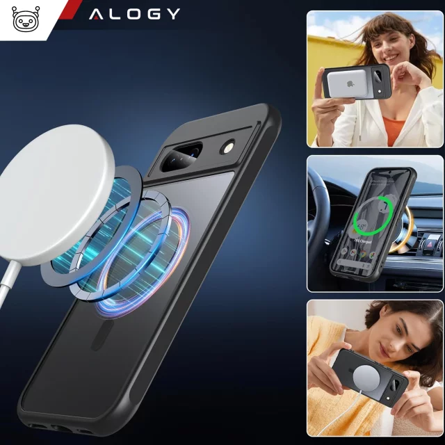 Google Pixel 8a case Alogy MagSafe Hybrid Matte Case MagMat matte black back cover