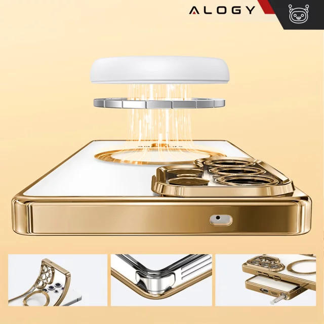 Pouzdro MagSafe pro Apple iPhone 16 Pro Max Alogy Glamour Pouzdro luxusního prstenu zlaté-průhledné