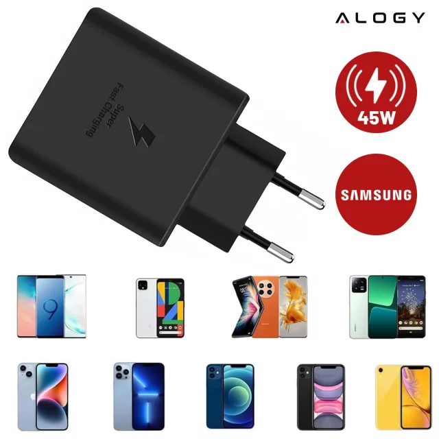 USB-C Type-C PD Premium Fast 45W 3A Wall Charger Type-C 1M Alogy Black