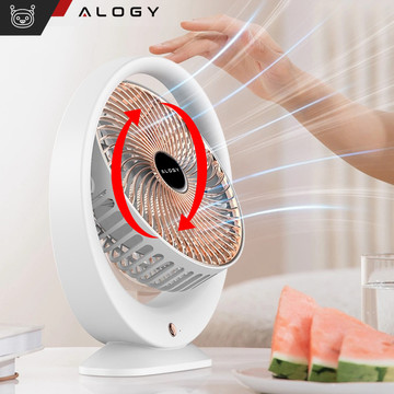 Wentylator wiatrak biurkowy stojący mocny mały przenośny bezprzewodowy 1200mAh USB-C Alogy Biały