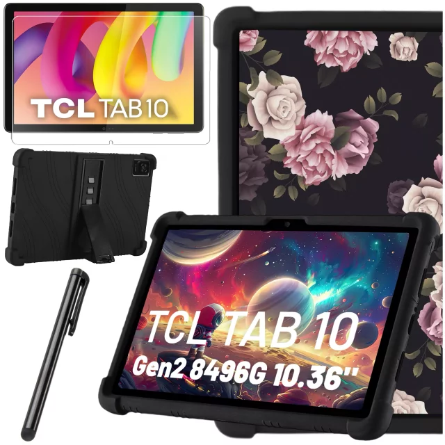 Skleněné pouzdro pro TCL TAB 10 Gen2 8496G 10,36" 10,4 Pouzdro na tablet Silikonové pouzdro Alogy Stojánek Černé Stylus Zdarma