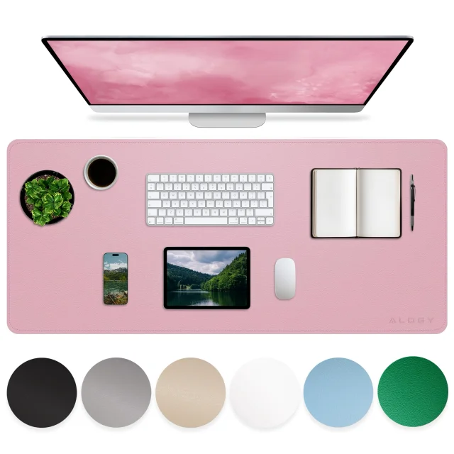 Podkładka na biurko 90×45 cm – antypoślizgowa mata ochronna z eleganckiej ekoskóry PU, pod mysz i klawiaturę, stylowa i trwała – Alogy WorkMat™ Różowa