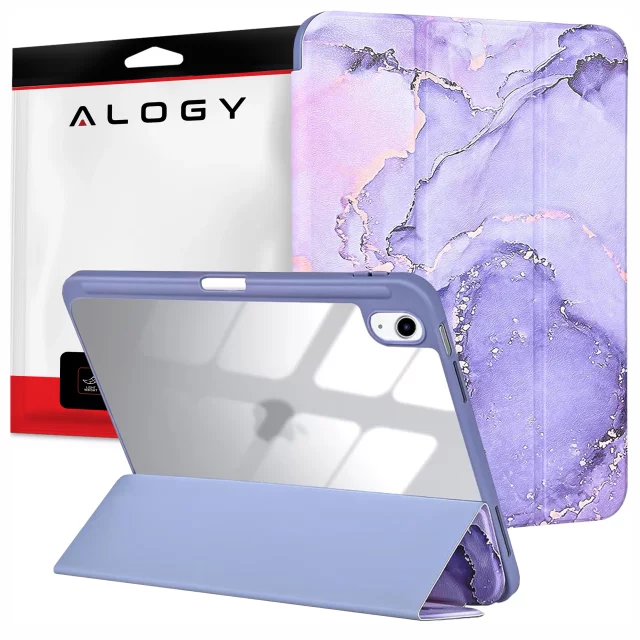 Protective Case for Apple iPad 10.9" 10 Gen 2022 / iPad 11" A16 11 Gen 2025 Hybrid with Stylus Holder, Foldable Cover with 2-in-1 Stand Function, Alogy HybridBook™ Case – Marble Purple