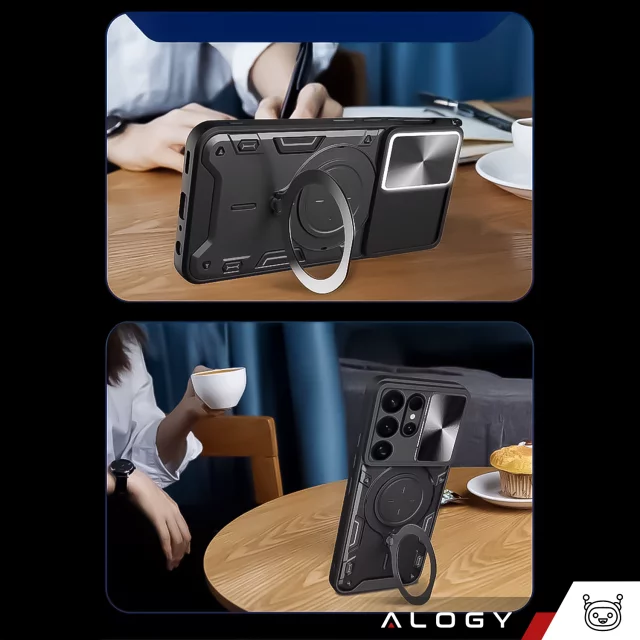 Etui do Samsung Galaxy S25 Ultra pancerne Slide Case Ring obudowa ochrona aparatu Alogy CamGuard Pro czarne