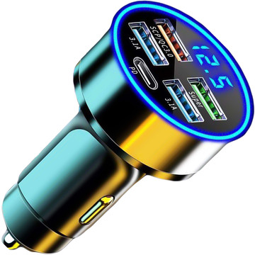 Car charger 4x USB QC 3.0 USB C PD 20W LED fast powerful 250W for Alogy Car phone black