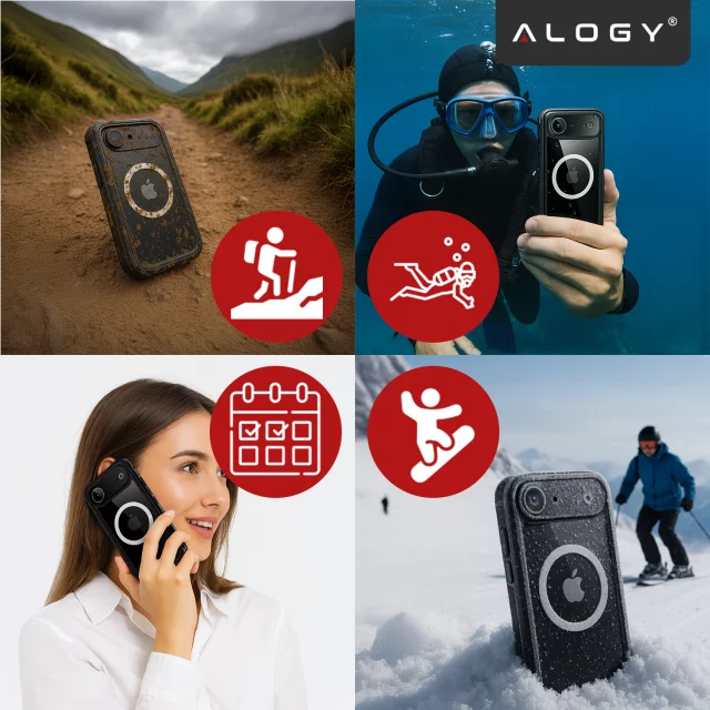 Alogy HydroArmor™ IP68 Case for Apple iPhone 17 Air 6.6", 360° Armored Case with Clear Back, MagSafe Compatible, Black