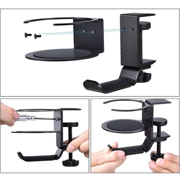 2in1 Desk Organizer Holder for Cup Headphones Cables Desk Aluminum Stand Hanger Hook Alogy Black