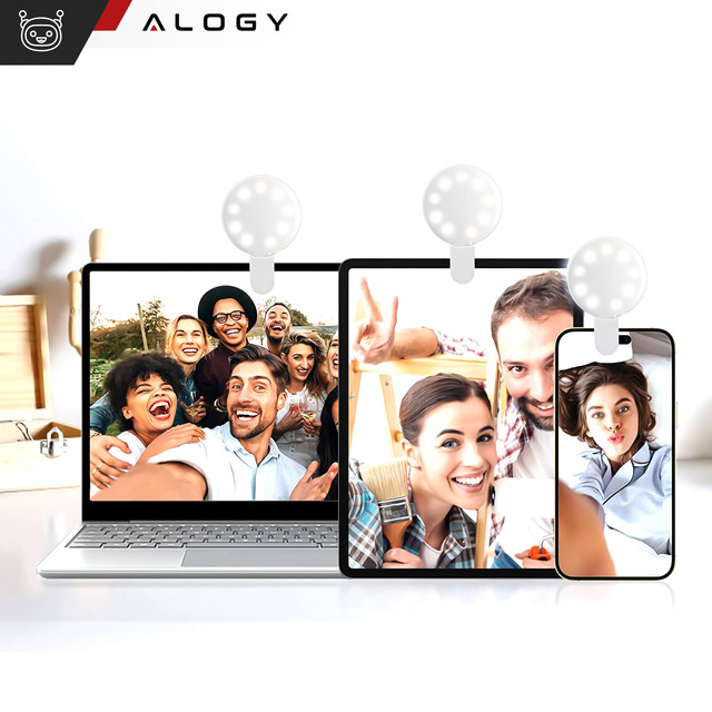 Alogy Mini Selfie Ring LED Light Clip pro nahrávání telefonu s klipem Bílá