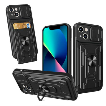 Pouzdro Alogy Camshield Stand Ring Wallet Case s ochranou fotoaparátu a slotem na kartu pro Apple iPhone 14 Black Glass