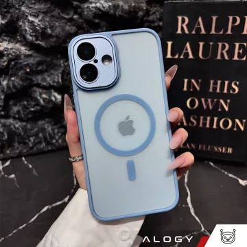 3-in-1 Hybrid-Schutzhüllen-Set mit 2x gehärtetem Glas für Apple iPhone 16, Hybrid-MagSafe-Schutzhülle mit Linsenschutz, Alogy 3-in-1-Hüllen-Set, Himmelblau