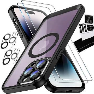 Case for iPhone 15 Pro Housing Case 2x screen glass and 2x lens Ring armored Alogy 360 Hybrid Set 6in1 black and transparent
