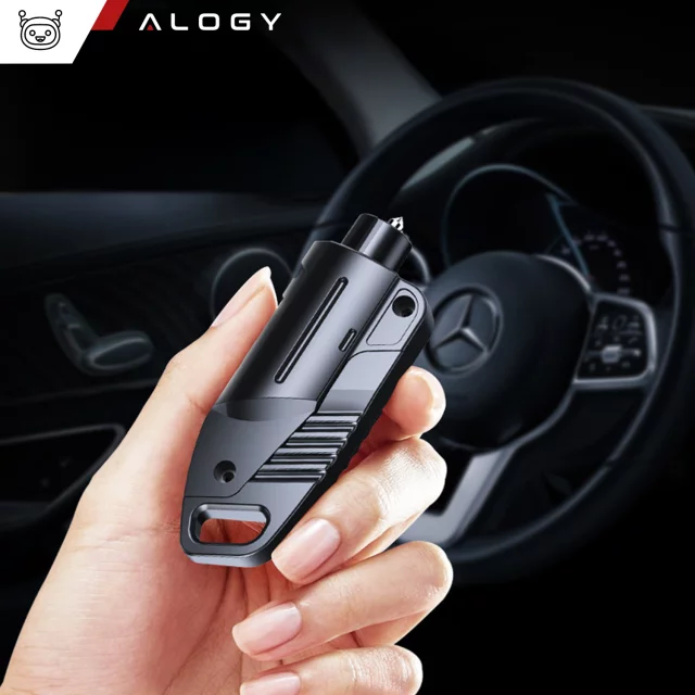 Bezpečnostní kladivo do auta 2v1 Alogy nůž na bezpečnostní pásy rozbíječ oken Black