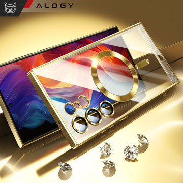 Pouzdro pro Samsung Galaxy S24 Ultra Mag Safe Glamour Pouzdro kroužek Pouzdro Ochrana fotoaparátu Alogy Gold Transparent