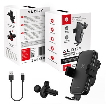 Alogy Fast Charging car holder with 15W inductive Qi charger automatic for the car on the grid fast charging black