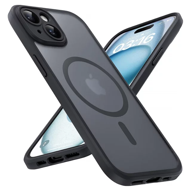 Skleněné pouzdro pro Apple iPhone 15 Alogy MagSafe Hybrid Matte Case Matný kryt s ochranou objektivu černý