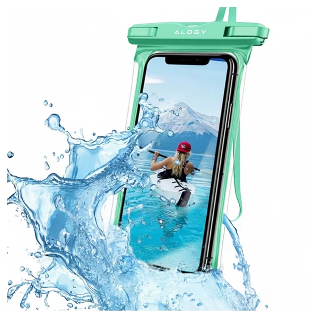 Etui Wodoodporne Uniwersalne IPX8 do Telefonów do 6.5", Wodoszczelna Ochrona na Plażę, Basen i Kajak, Dotykowy Front i Pasek na Szyję, Alogy HydroShield™ – Zielone