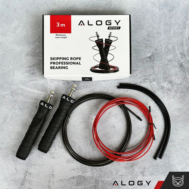 Nastavitelné boxerské lano Crossfit Fitness Alogy Sport s vyměnitelnými články 300cm ložiska pohodlné černé