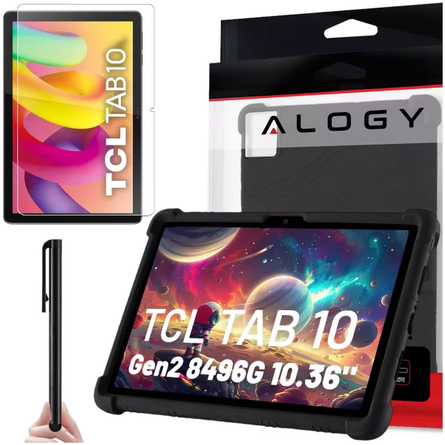 Skleněné pouzdro pro TCL TAB 10 Gen2 8496G 10,36" 10,4 Pouzdro na tablet Silikonové pouzdro Alogy Stojánek Černé Stylus Zdarma