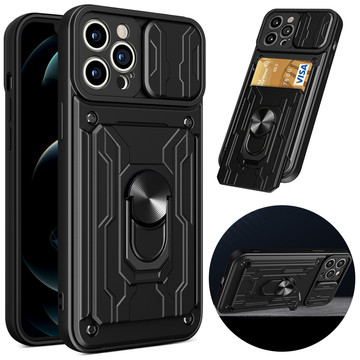 Pouzdro na peněženku Alogy Camshield Stand Ring s krytem fotoaparátu a slotem pro kartu Apple iPhone 14 Pro Black Glass