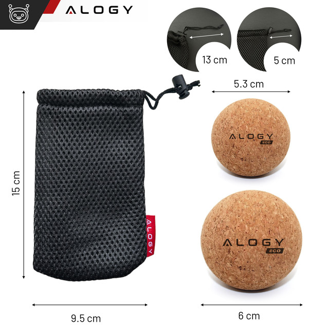 Cork ball Set of 2 ECO balls for muscle massage massager hard small Cork balls 6cm and 5.3cm Alog bag sport fitness Mat