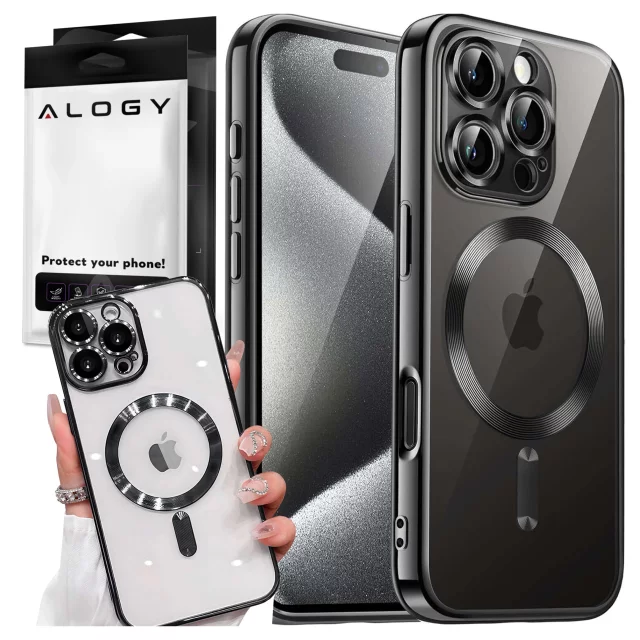 MagSafe Case for Apple iPhone 16 Pro Max Alogy Glamour Luxury Ring Case Black and Clear