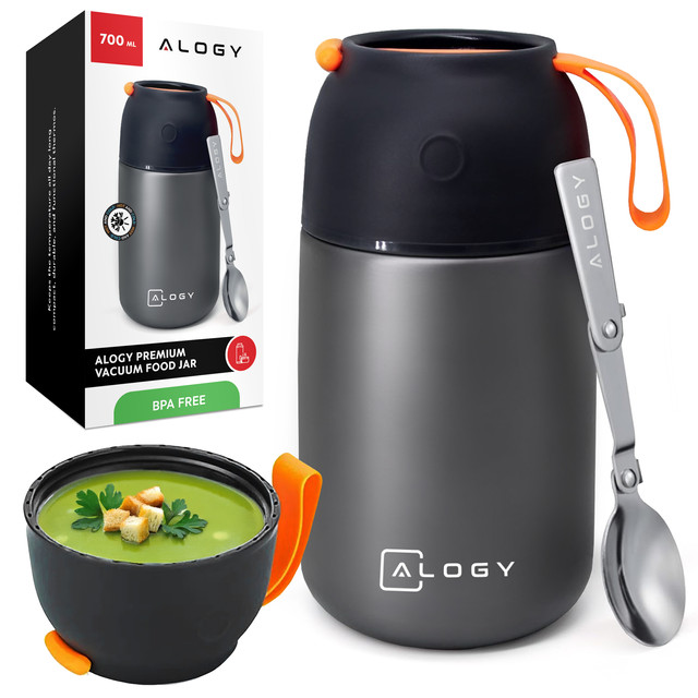 Termoska na večeři pro děti Polévka 700ml Alogy Nerezová skládací lžička Tepelně šedá