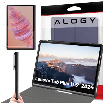 Glashülle für Lenovo Tab Plus 11,5" 2024 TB351FU Alogy Book Cover Case Tablet Case Marineblau Gratis Stylus