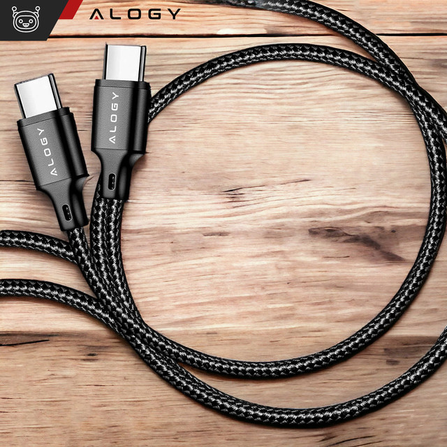 2x USB-C Type C cable strong fast 60W PD 1M for iPhone 15/Pro/Max nylon cable Alogy Black [2 pcs]