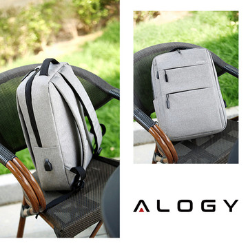 Rucksack Laptoptasche 15,6" groß wasserdicht mit USB-Anschluss Unisex 44x34x13cm für Flugzeug Alogy Rucksack Grau