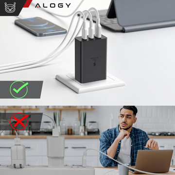 Rychlá 65W nabíječka do zdi 2x USB-C typ C PD USB-A USB Alogy 3 porty silné černé pouzdro