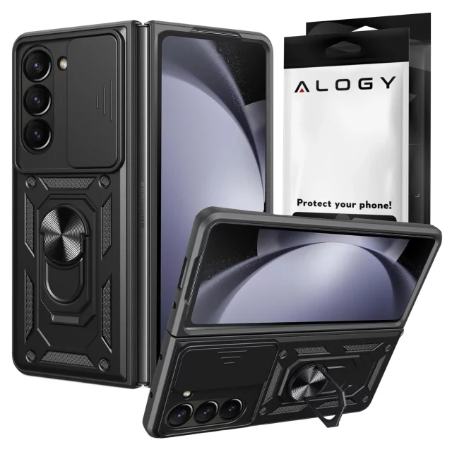 Etui do Samsung Galaxy Z Fold 6 pancerne Slide Case Ring obudowa ochrona aparatu Camshield Alogy czarne