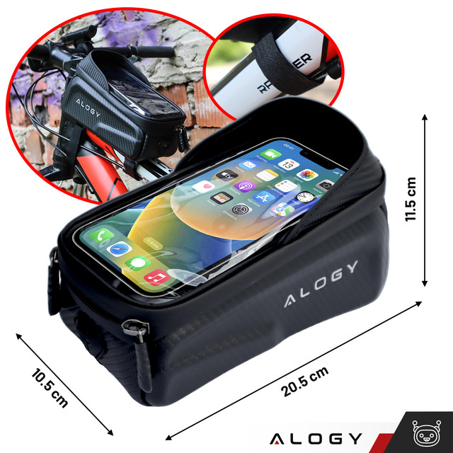 Bicycle bag case for phone 6.7 inches bag holder for bike frame 2l Black Tools Multitool keys 16in1 Alogy