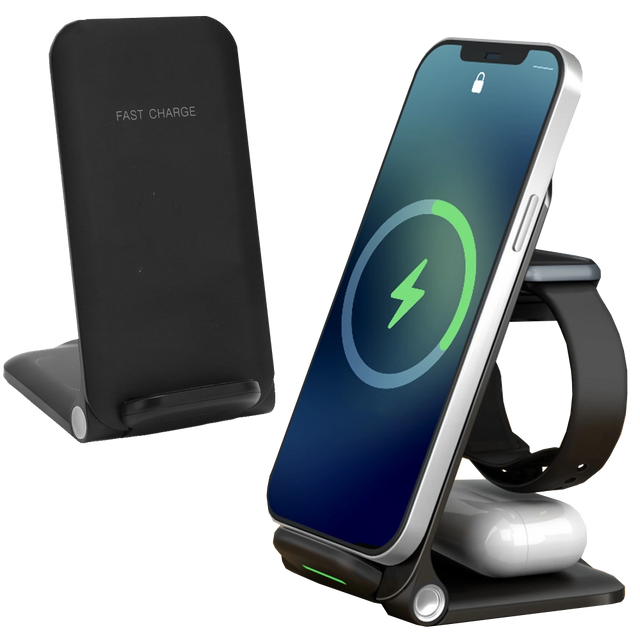 Ładowarka indukcyjna QI Alogy 3w1 do telefonu Apple iPhone, Airpods, Watch 15W + 3W Czarna